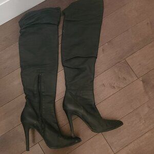 BROWNS over the knee black leather boots